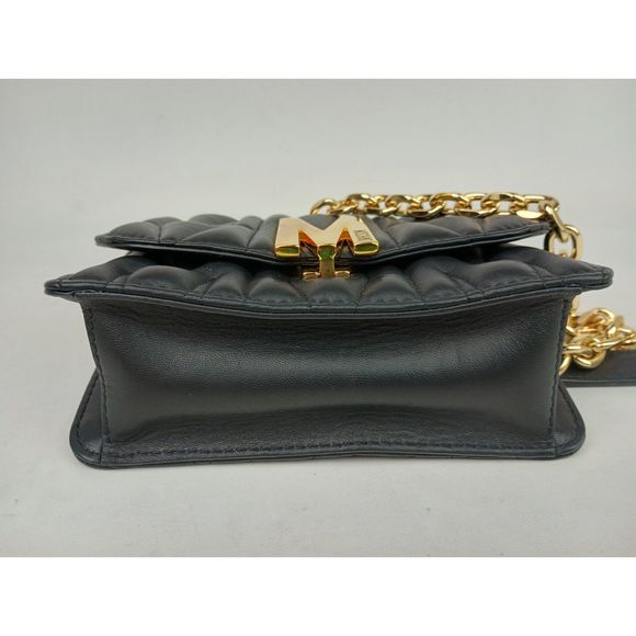 Moschino Couture Black Quilted Leather Gold Logo M Plaque Shoulder Bag - Picture 2 of 9